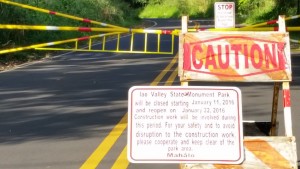 ʻĪao Valley Road has been closed just above the Nature Center for the past few weeks as crews worked to complete park improvements. Photo by Wendy Osher.