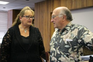 Teena Rasmussen and DIck Mayer at the Jan. 15 energy press conference. Photo credit Wendy Osher