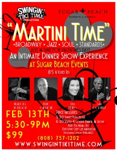 Martini Time dinner show happens Saturday, Feb. 13 on Sugar Beach. Image courtesy of Sugar Beach Events.