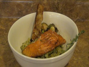 Salmon special with herb pesto and Kumu farms oregano at Maui Pasta Company. Photo by Kiaora Bohlool.