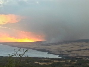 Kahikinui fire, photo taken at around 5:30 p.m. on Monday, Feb. 15, 2016, credit: Kalepa Farm.