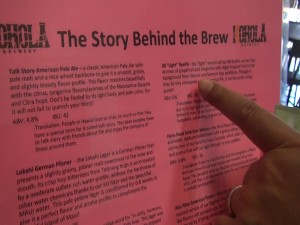 Beer menu with details on each brew at Koholā Brewery in Lahaina. Photo by Kiaora Bohlool.