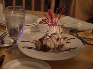 Banana caramel eruption dessert at Tiki Terrace. Photo by Kiaora Bohlool.