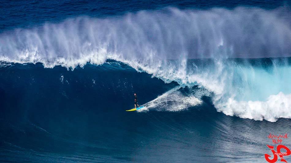 Billy standing tall on a JAWS monster Photo: Jimmy Hepp