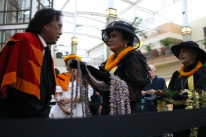 ʻAhahui Kaʻahumanu members celebrate the Queen's birthday with protocol assisted by the Royal Order of Kamehameha. Photo by Wendy Osher. (3.18.16)