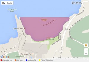 Honokahua Bay brown water advisory, 3/16/16. Image courtesy State of Hawaiʻi, Department of Health.