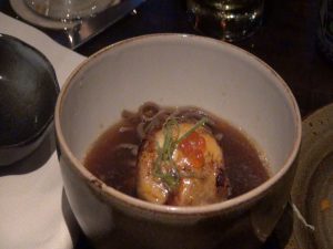 Scallop Butter Yaki with sweet chili, soy sauce, ikura, soba and yuzu dashi. Photo by Kiaora Bohlool.