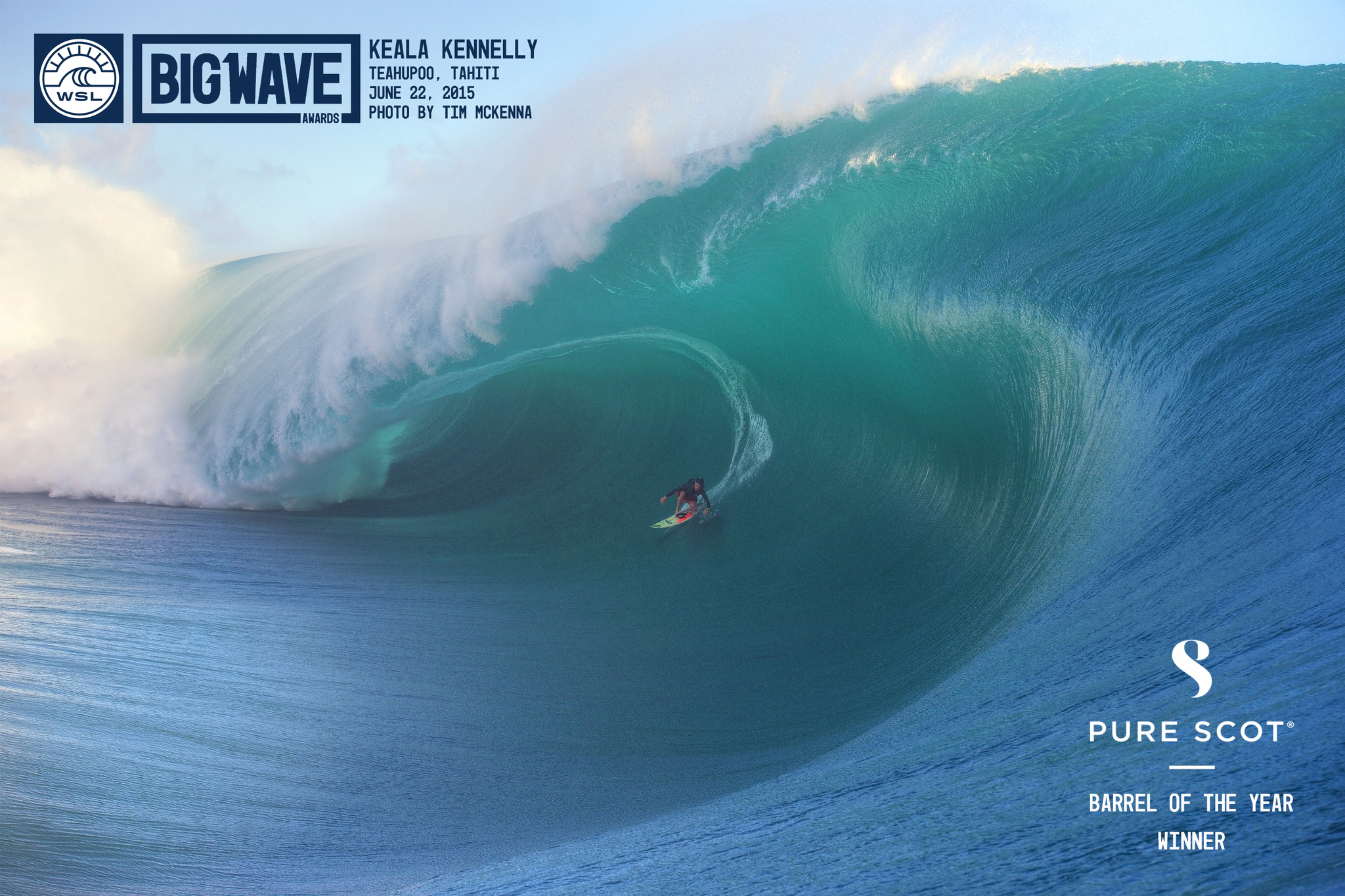 The Biggest Barrel category winner was awarded to Keala Kennelly who caught this monster wave in Tahiti last summer. Photo: WSL/