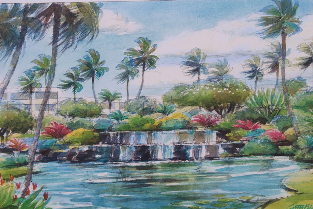 Water feature from New Access Road. Project renderings of the Kahului Airport Consolidated Rent-A-Car facility. Photo by Wendy Osher. (4.15.16)
