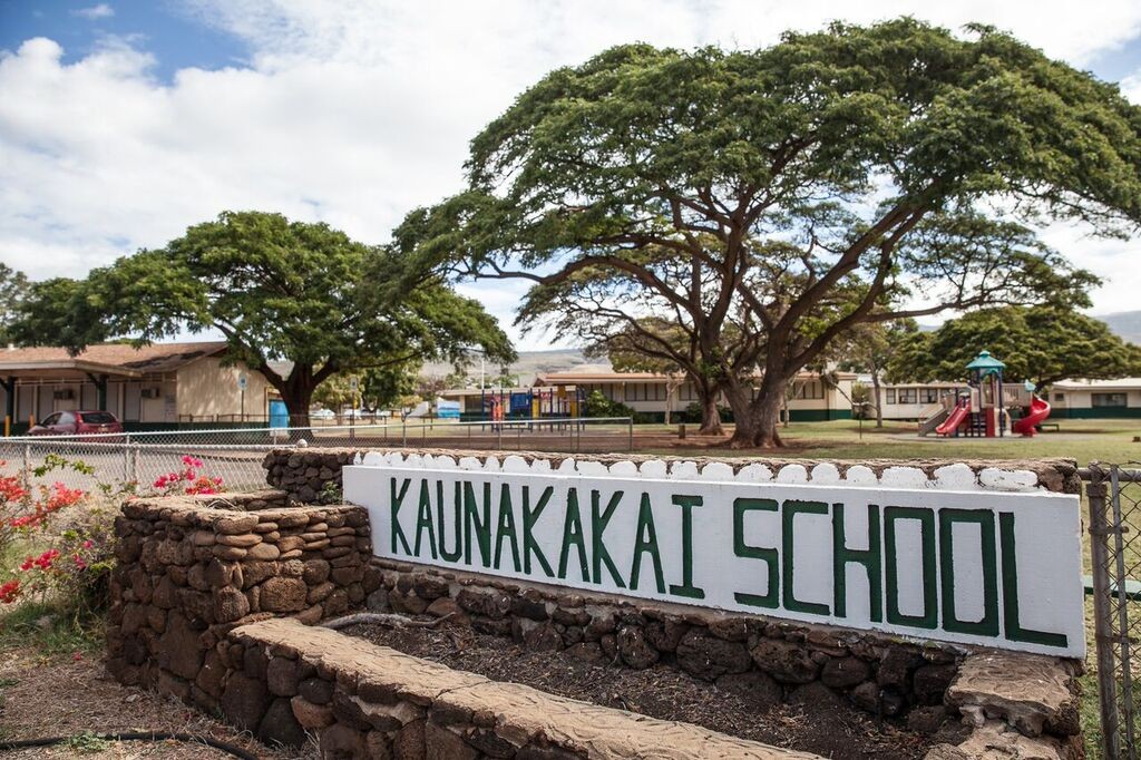 A celebration assembly was held Friday, April 8, at Kaunakakai Elementary to mark the completion of a hybrid solar air conditioning installation project. 33 units were installed in 18 classrooms. Photo credit: Hawaiʻi Department of Education.