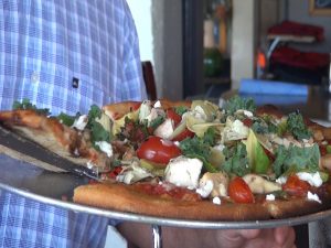 Pizza on whole-wheat crust at Manoli's.