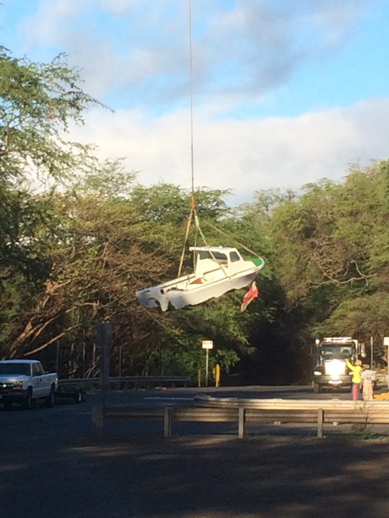 Salvage photo. Grounded vessel at "Little Beach" in the South Maui area of Mākena. Photo credit: DLNR.