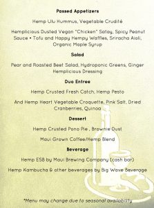 Hemplicious dinner menu. Courtesy image.