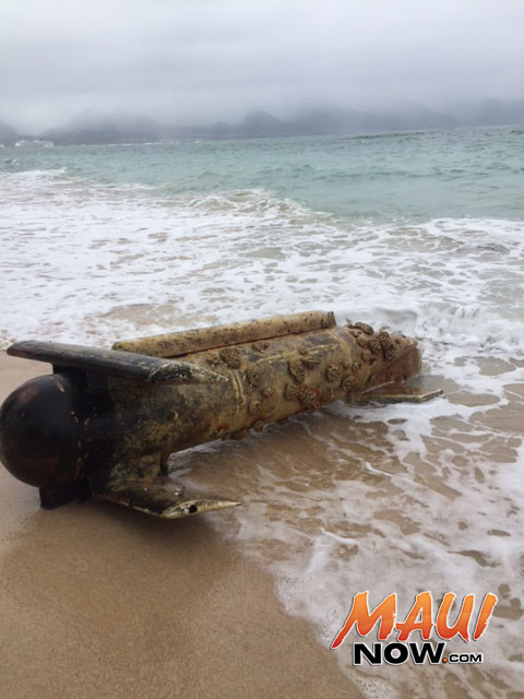 Possible Navy object washes ashore at Spreckelsville. 5.9.16. Photo credit: Eric Pung.