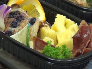 Protein pancakes with turkey bacon and pineapple from Mana Meals. Photo by Kiaora Bohlool.