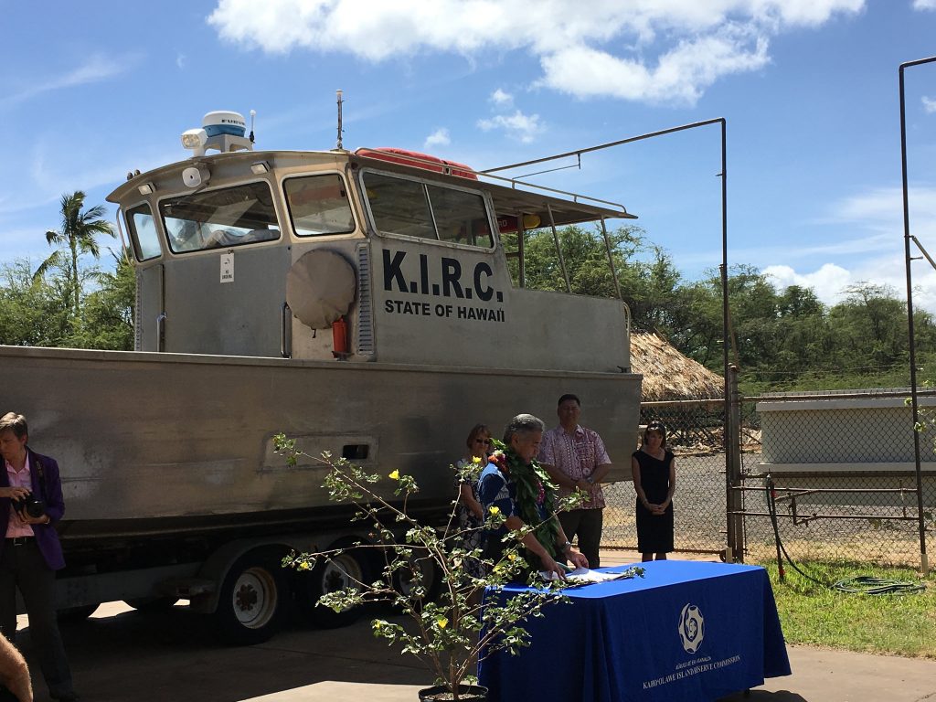 Governor David Ige signs Act 72 into law to fund restoration and preservation projects on Kahoʻolawe.