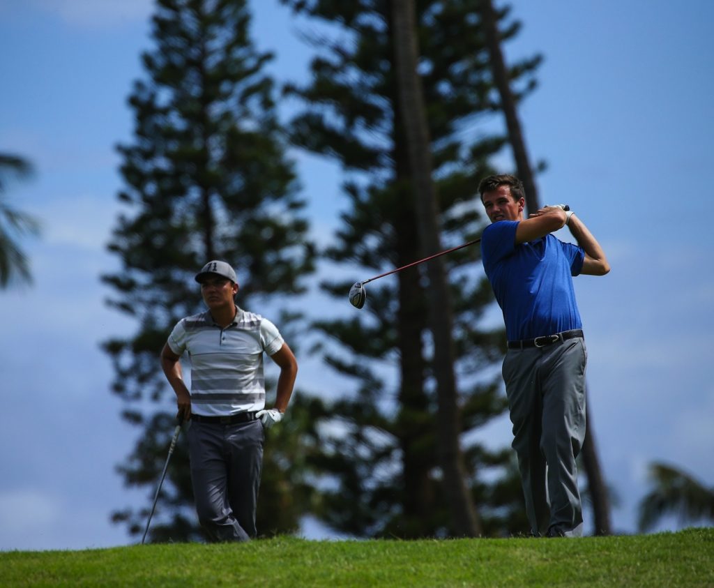 Alex Omer tees off on number fourteen during the final round of the Kāanapali Classic Pro Pro held on the Royal Course. Kāanapali, Maui June 11, 2016. Photo credit: Aric Becker