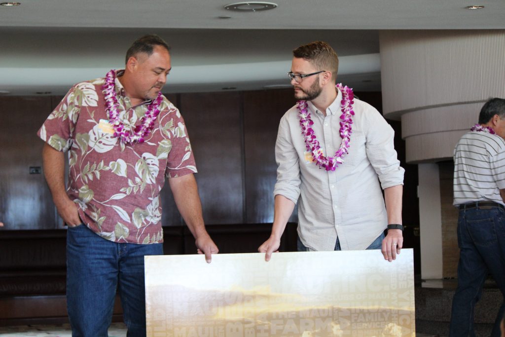 HC&S employees join in offering a corporate gift of $100,000 on behalf of parent company Alexander & Baldwin, Inc. to Maui United Way to kick off the organization's 2015-16 campaign. HC&S employees were honored with MUW's Legacy of Giving award. Photo: (6.9.16) by Wendy Osher.