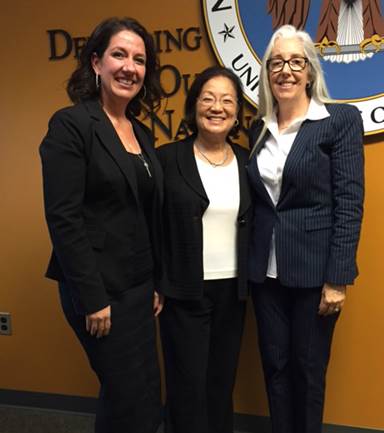 Left to right: Isla Young, Maui Economic Development Board K-12 STEM Education Director, Senator Hirono, and Leslie Wilkins, MEDB Vice President and Women in Technology Program Director. Photo Courtesy.