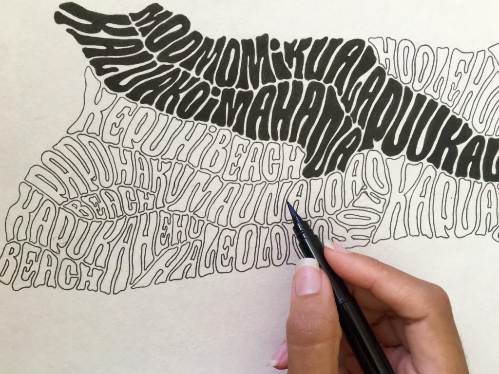 Bowers shows her process while finishing her Moloka'i piece. Photo Courtesy Amanda Joy Bowers