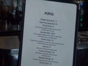 Pūpū menu at The Brasserie in Kīhei. Photo by Kiaora Bohlool.