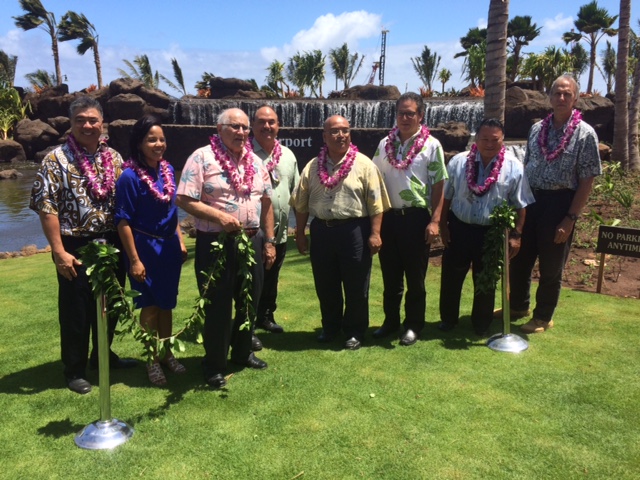 From left to right: Deputy Director Ross Higashi, Governor Ige's Spokewoman, Joseph Souki, Honorable Guest, Senator Gilbert S.C. Keith-Agaran, Senator J. Kalani English, Mayor Alan Arakawa and Gerry Majkut. Photo Courtesy