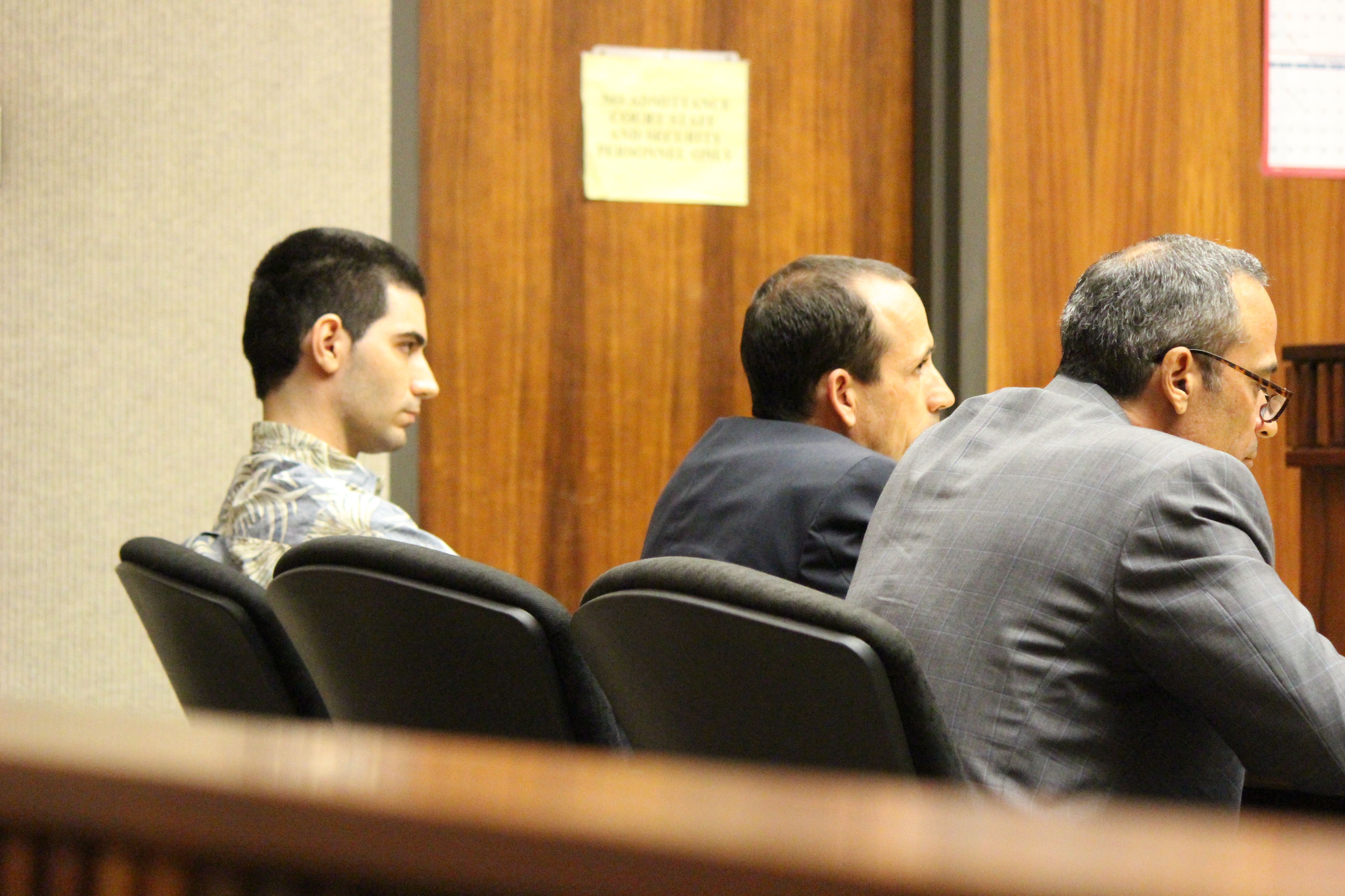 Steven Capobianco (far left) with defense team M.Nardi (middle) and J.Apo (right). Photo by Wendy Osher 7.27.16.