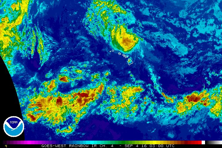 Lester remains a Category 1 Hurricane. Satellite imagery shows the system at 5 p.m. HST on 9.3.16. Imagery courtesy NOAA/CPH/NWS.
