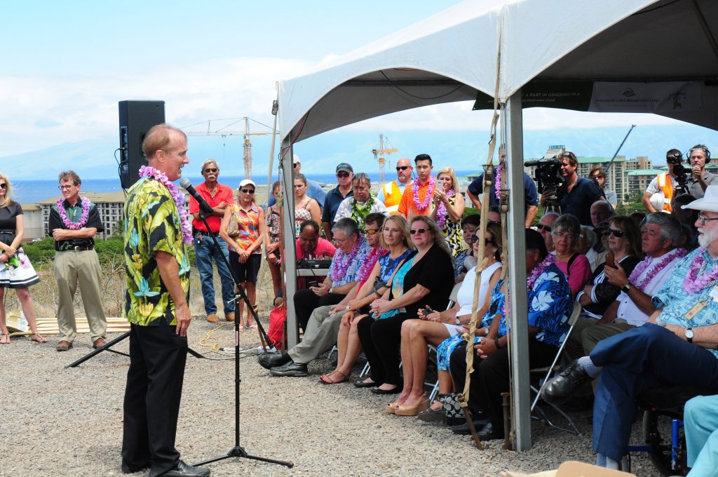Hospital developer Brian Hoyle, president of Newport Hospital Corporation, addresses event attendees during the groundbreaking ceremony.