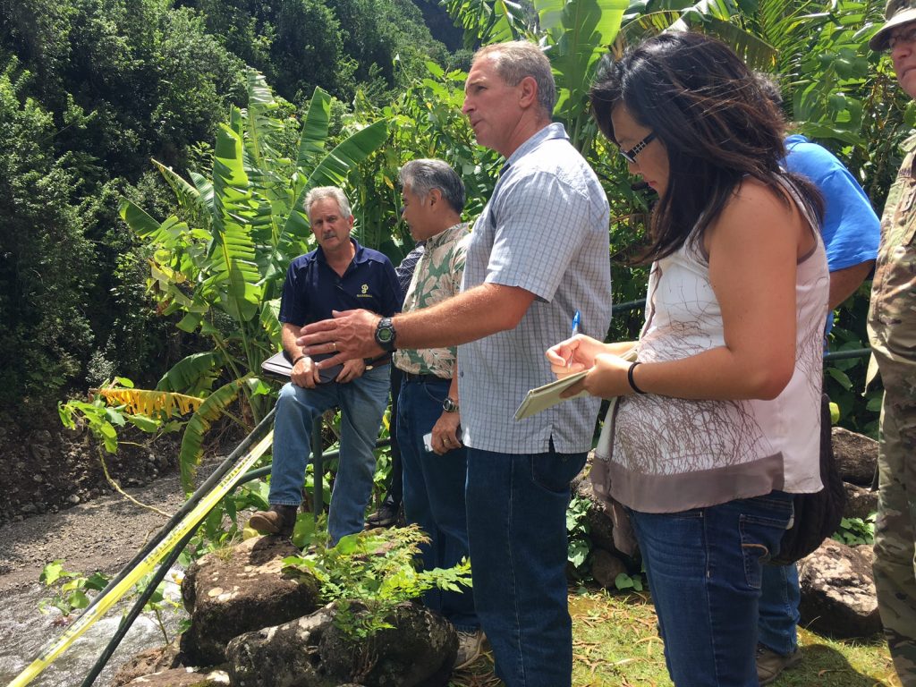 Governor to request Presidential Disaster Declaration for Public Assistance after surveying storm damage at Maui’s Wailuku River at ʻĪao Valley.