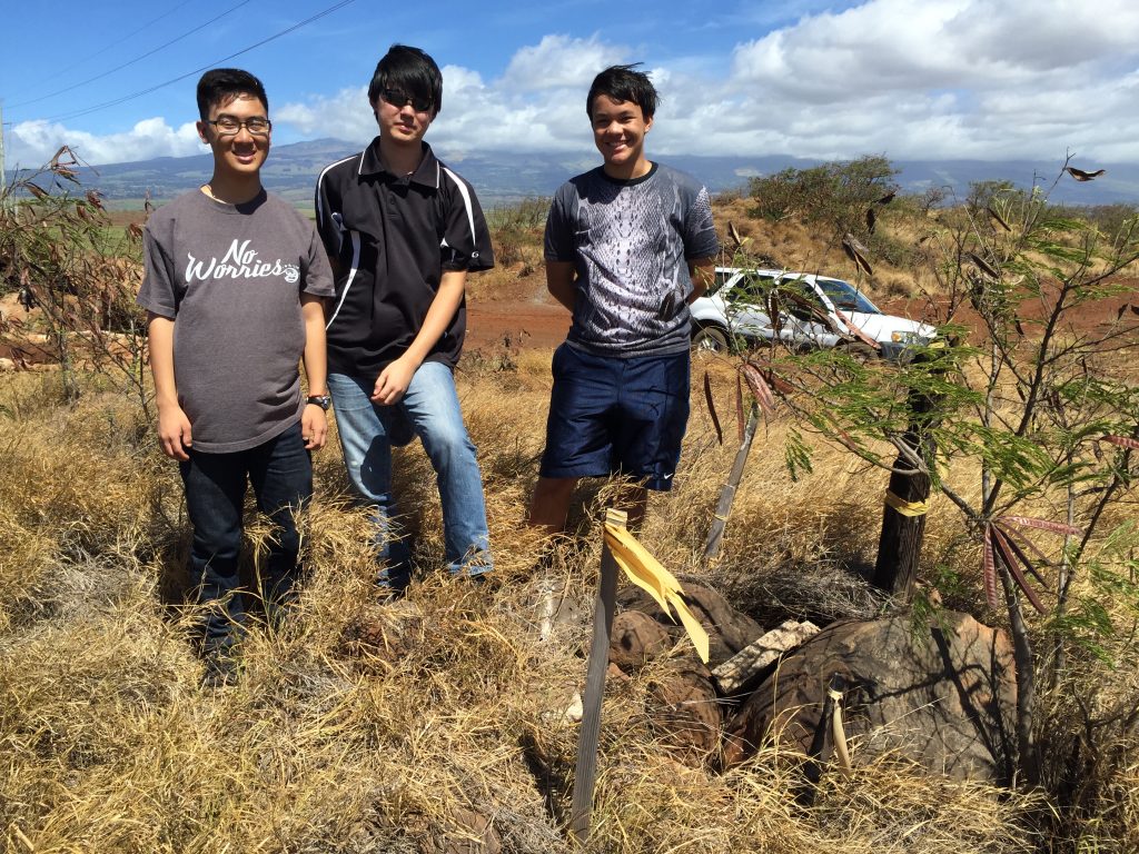 A&B Properties Orlino and Christian in the field. Image courtesy: STEMWorks/Maui Economic Development Board.