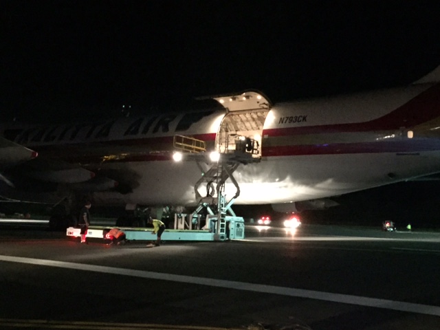 FEMA supplies arrive at Kahului Airport on Thursday night 9.1.16, ahead of Lester. PC: Jennifer Bormet