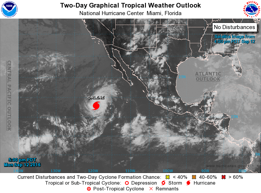 2 p.m. HST 9.12.16. Satellite 2-day graphical imagery of Orlene courtesy National Hurricane Center/NOAA/NWS.