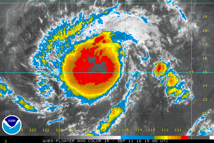 5 a.m. HST 9.11.16. Satellite imagery of TS Orlene courtesy National Hurricane Center/NOAA/NWS.