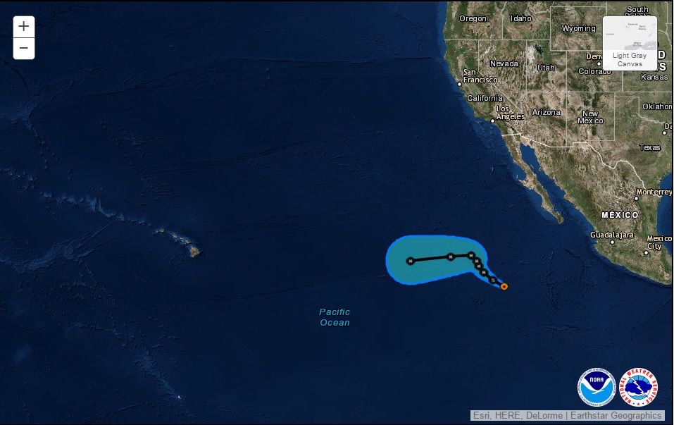 Orlene 5-day track as of 8 a.m. PDT 9.11.16. Image: National Hurricane Center/NOAA/NWS