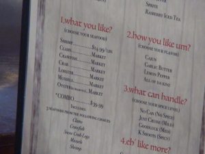 Menu at Da Shrimp Hale in Maui Mall. Photo by Kiaora Bohlool.