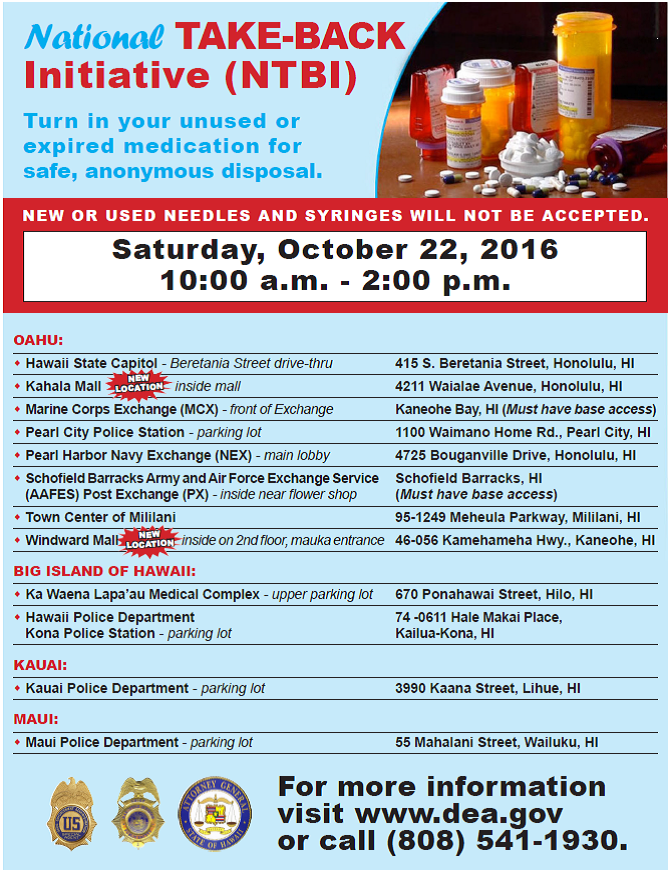 National Take Back Initiative schedule of events.