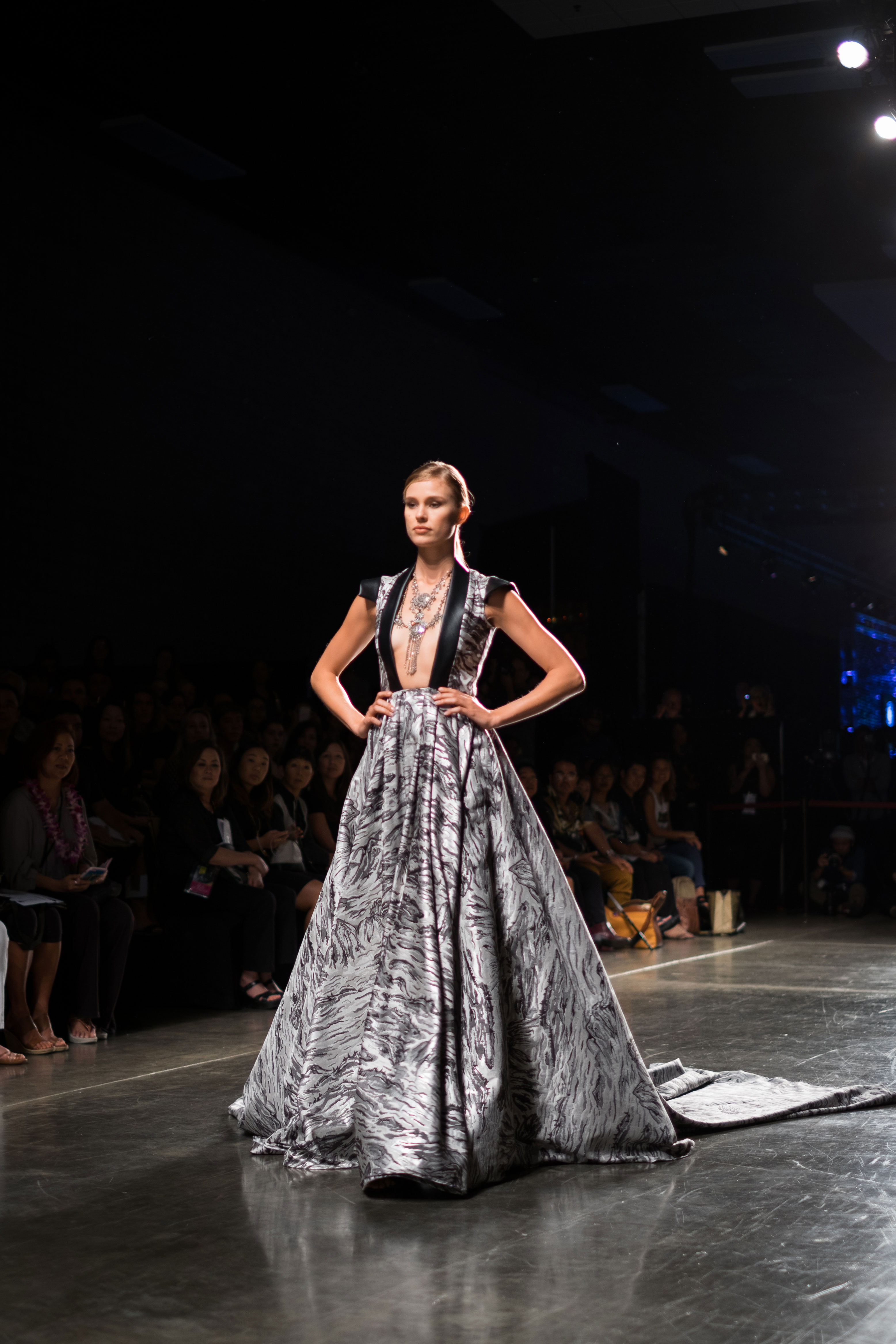 Keke Lindgard in Kojo Couture design. PC: Gary Saito/HONOLULU Fashion Week