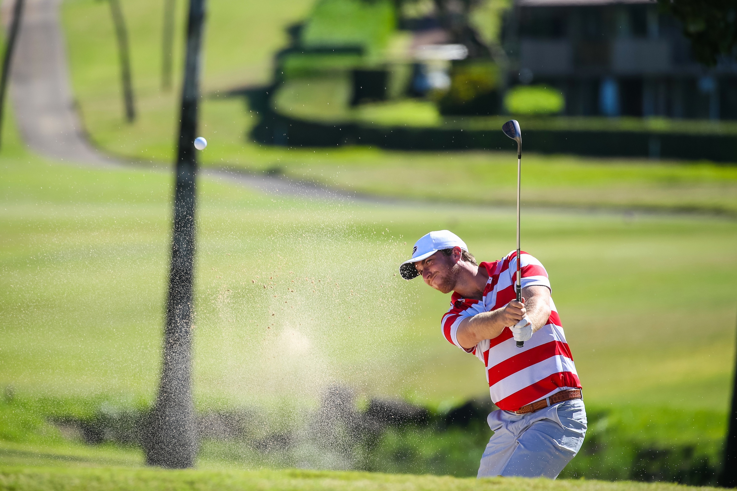 Zach Healy of Georgia hits out of the green side bunker on number five during the second round of the 3rd annual Kaanapali Classic collegiate invitational. Kaanapali Royal Course Lahaina, Hawaii November 5th, 2016/ Photo by Aric Becker