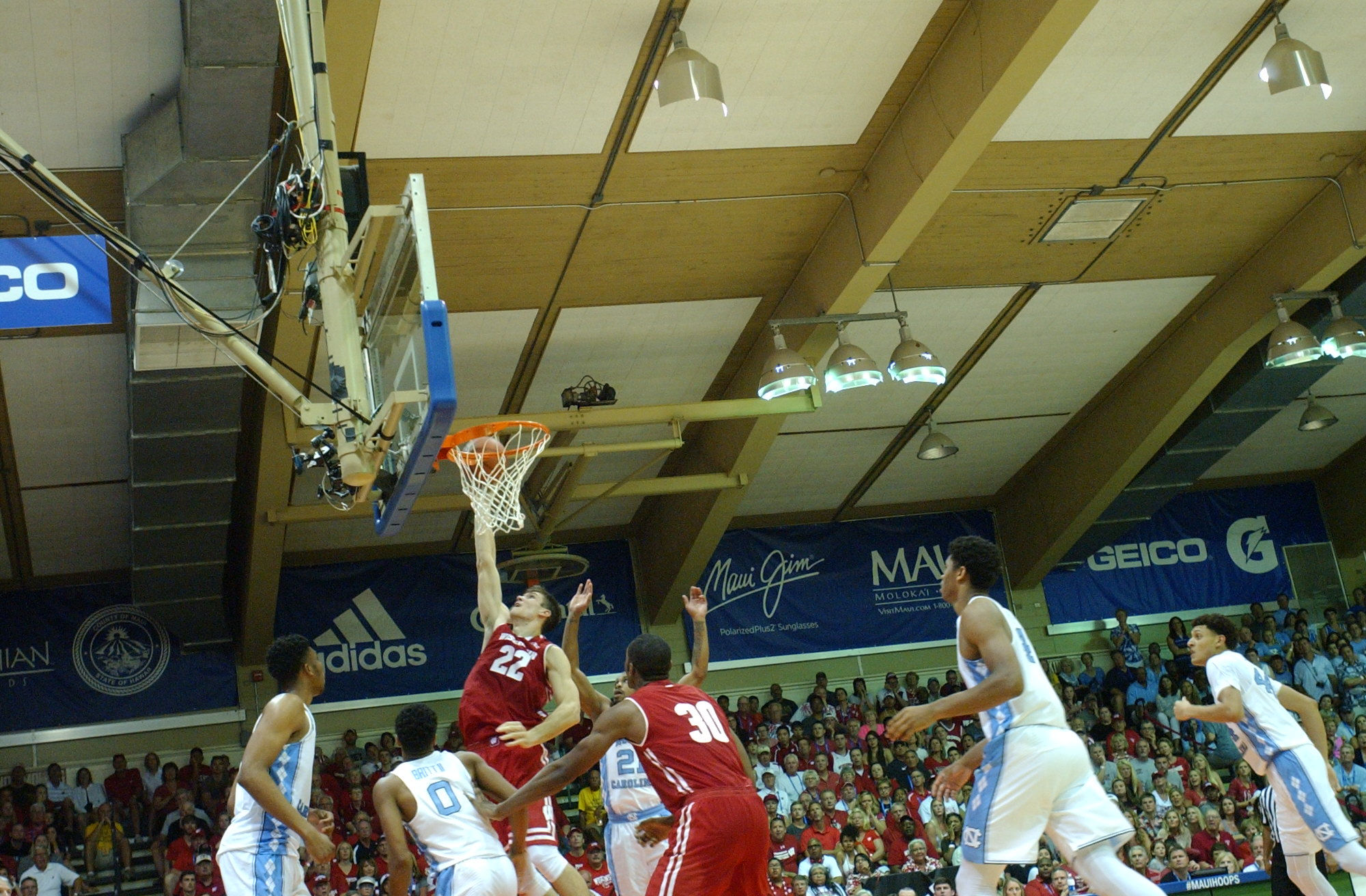 UW #22 Ethan Happ. Championship game between UW vs UNC at the 2016 Maui Jim Maui Invitational. PC: Joel B. Tamayo.