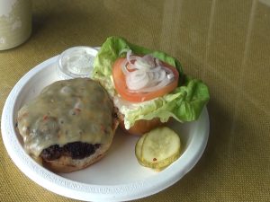 Local lamb burger with tzatziki sauce from ‘Ulupalakua Ranch Store. Photo by Kiaora Bohlool.
