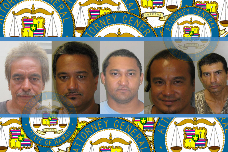 Calvin Kuahiwinui, Troy Pacheco, Jarvis Pilago II, Travis Baqui, and Robert Caspino. (L to R) Courtesy photos.