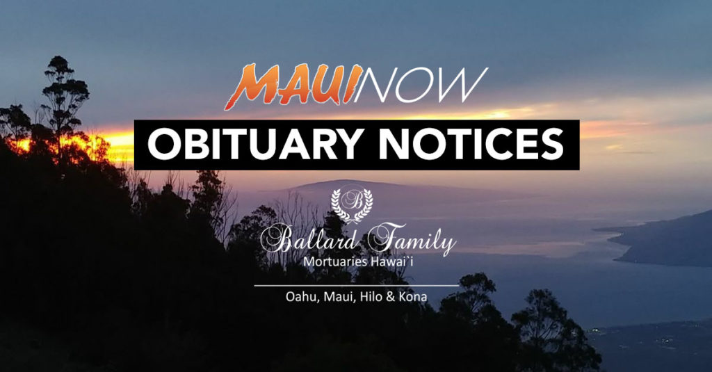 Maui Obituaries Week Ending Jan. 16, 2021 Maui Now