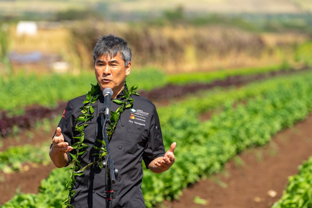 Chef Roy Yamaguchi spoke at the Chef's Corner blessing ceremony Thursday morning. Photo by JD Pells.