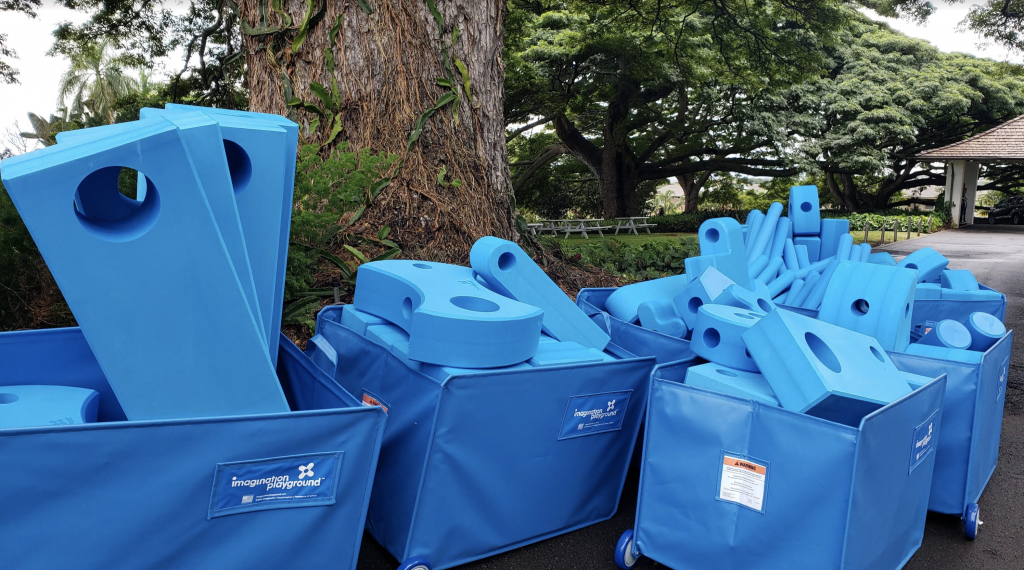 Large blue foam store blocks