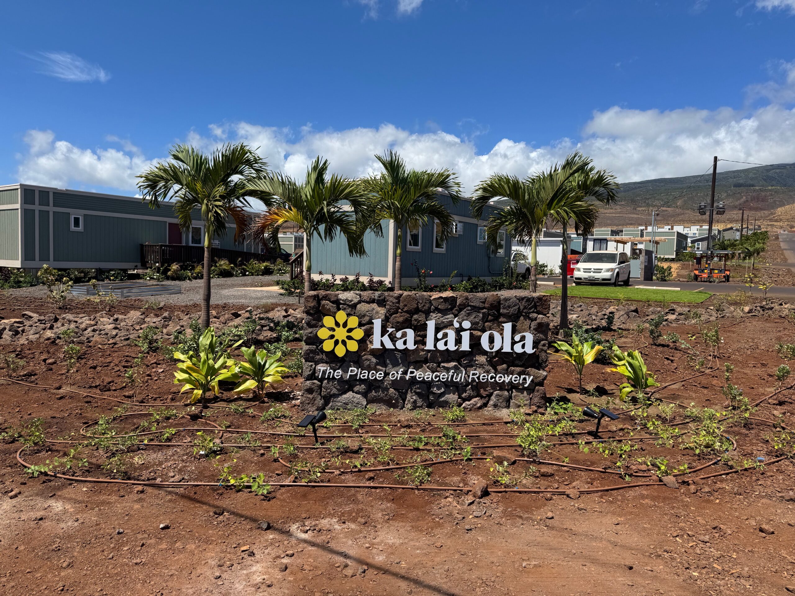 A look at the entrance to Ka La'i Ola, a state-run temporary housing project in Lahaina on Monday, June 23. HJI / ROB COLLIAS photo