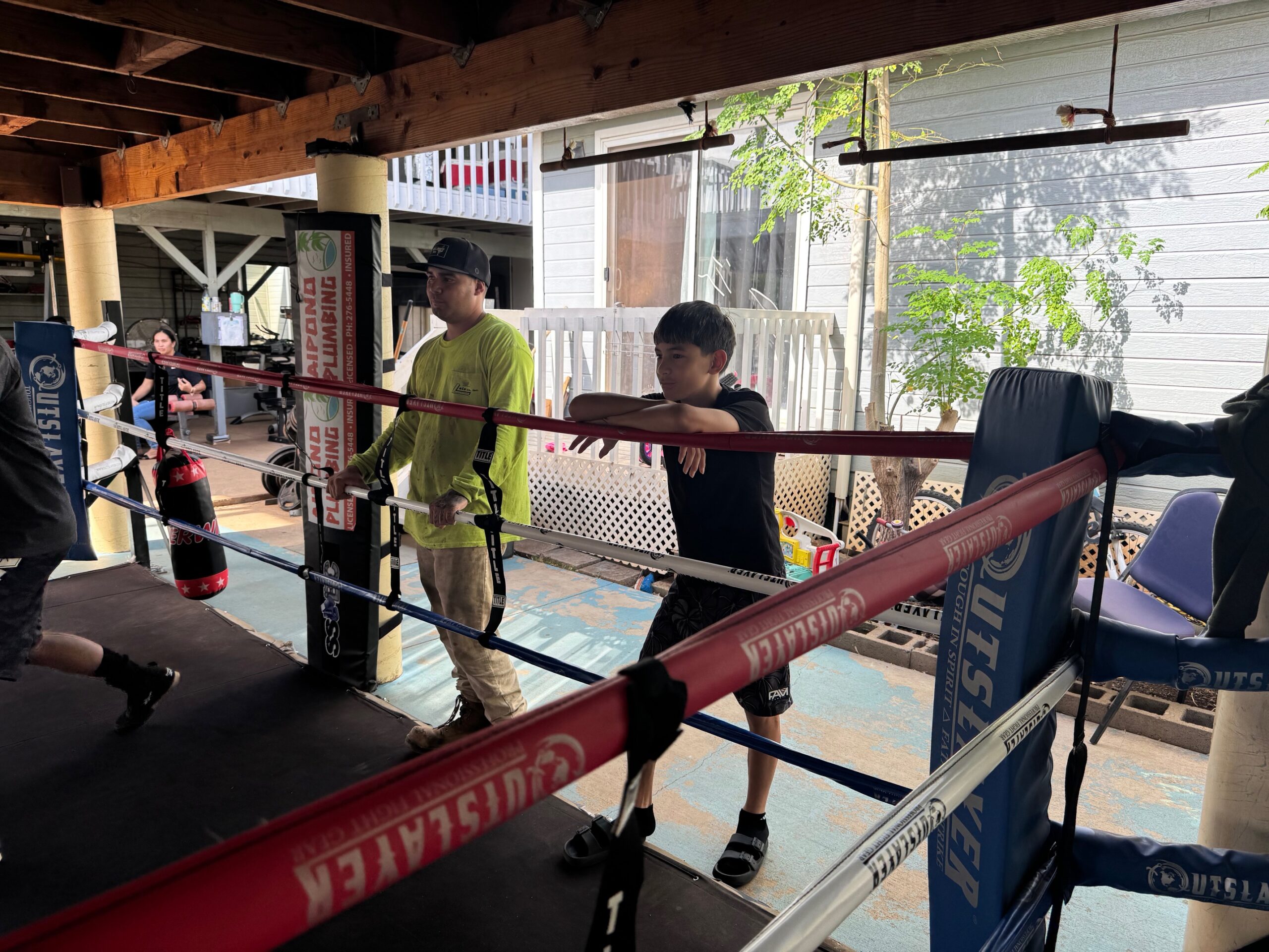 Micah Diaz, a 13-year-old who will be in eighth grade at Lokelani Intermediate School in the fall, won the USA Boxing Junior Olympic title in his 90-pound intermediate division, finishing a 4-0 run on June 20 in Las Vegas, Nevada. Here, he watches practice at South Side Boxing Club in Kihei with his father Mike Diaz on HJI / ROB COLLIAS photo