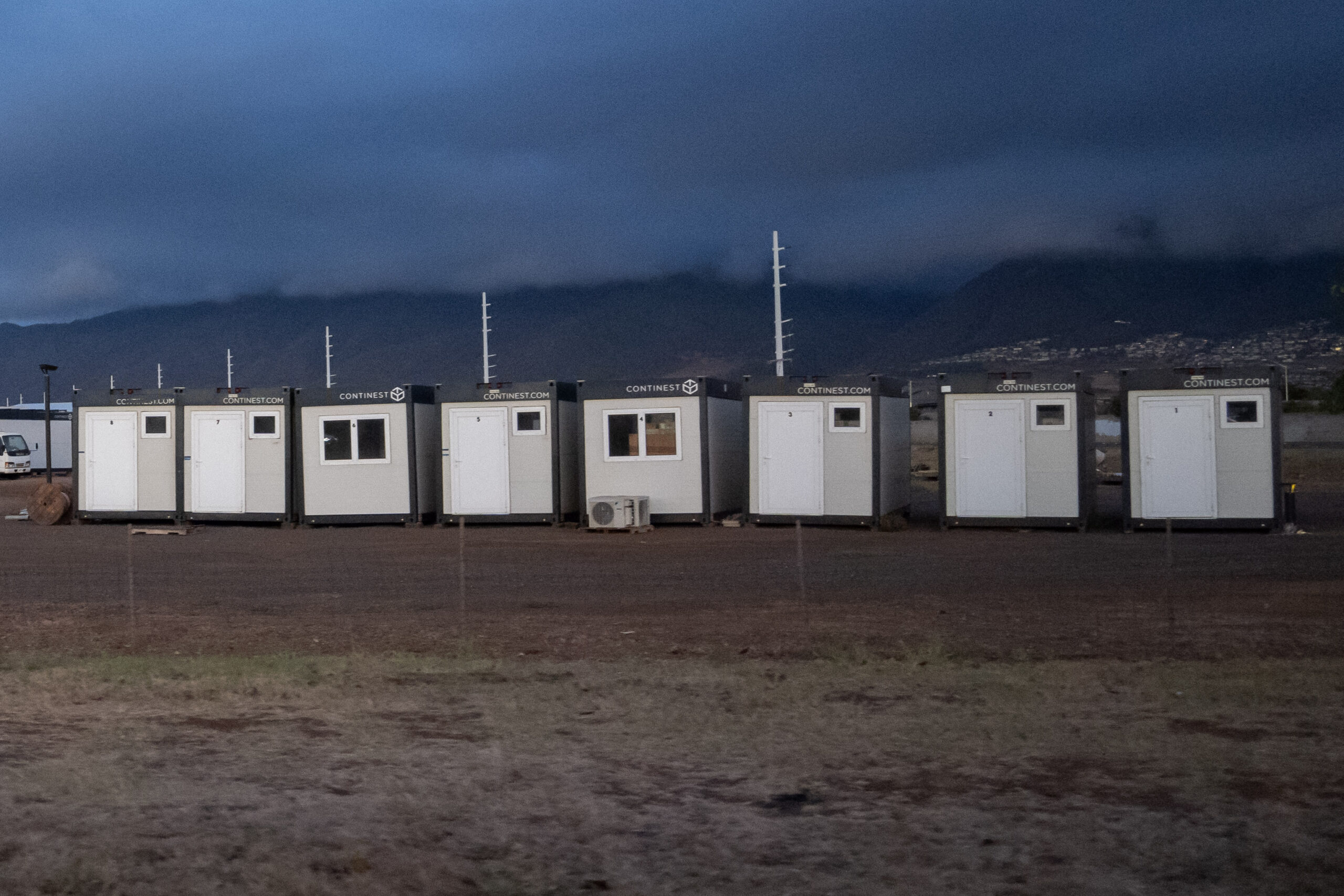 Pop-up units from the Hungarian-based company Continest are seen at 'Ohana Hope Village in Kahului on Thursday. HJI / COLLEEN UECHI photo