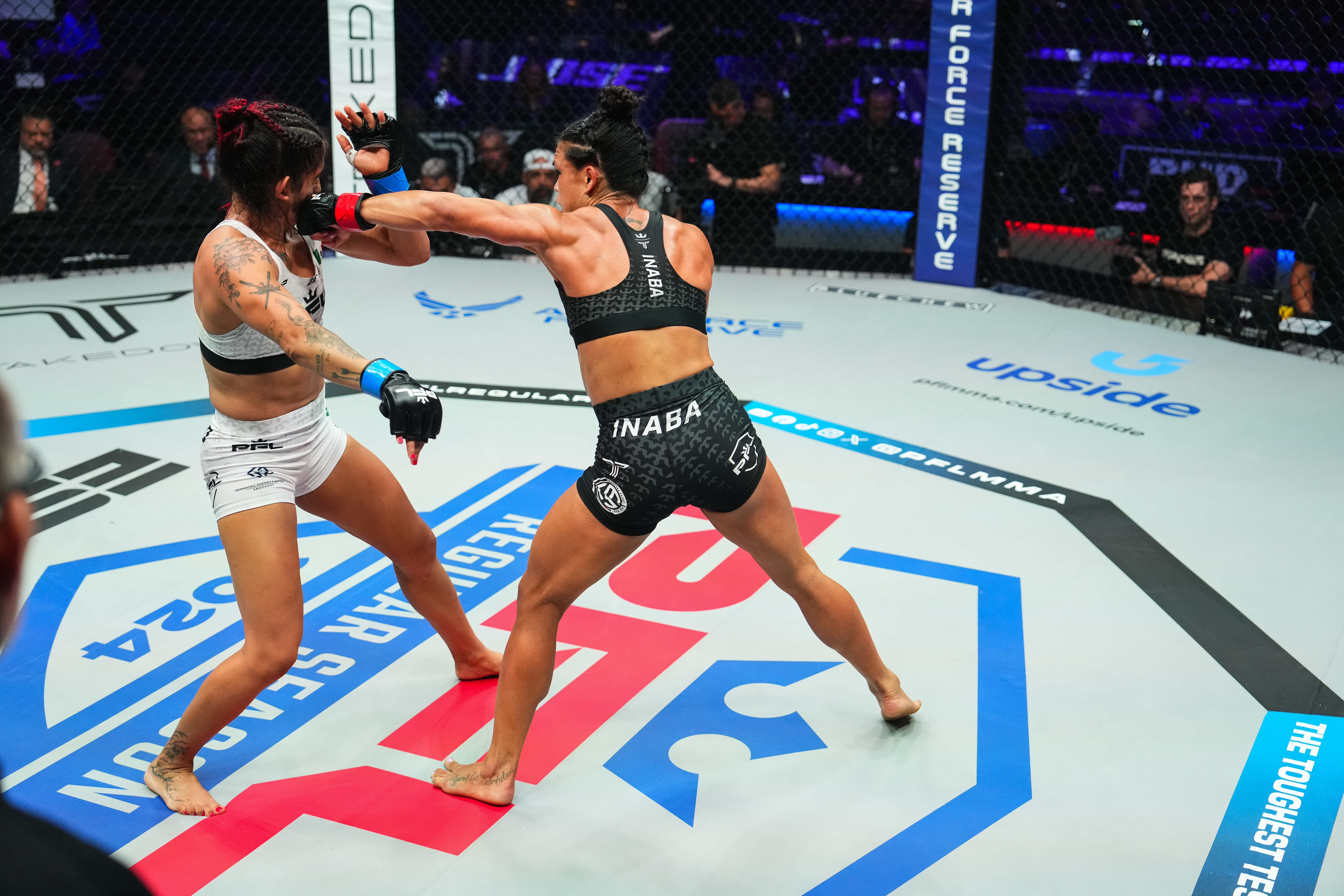 Maui's Sumiko Inaba (right) shows off her striking ability against Saray Orozco on June 13, 2024. Inaba won a split decision to run her record to 6-1 at the time. Courtesy photo