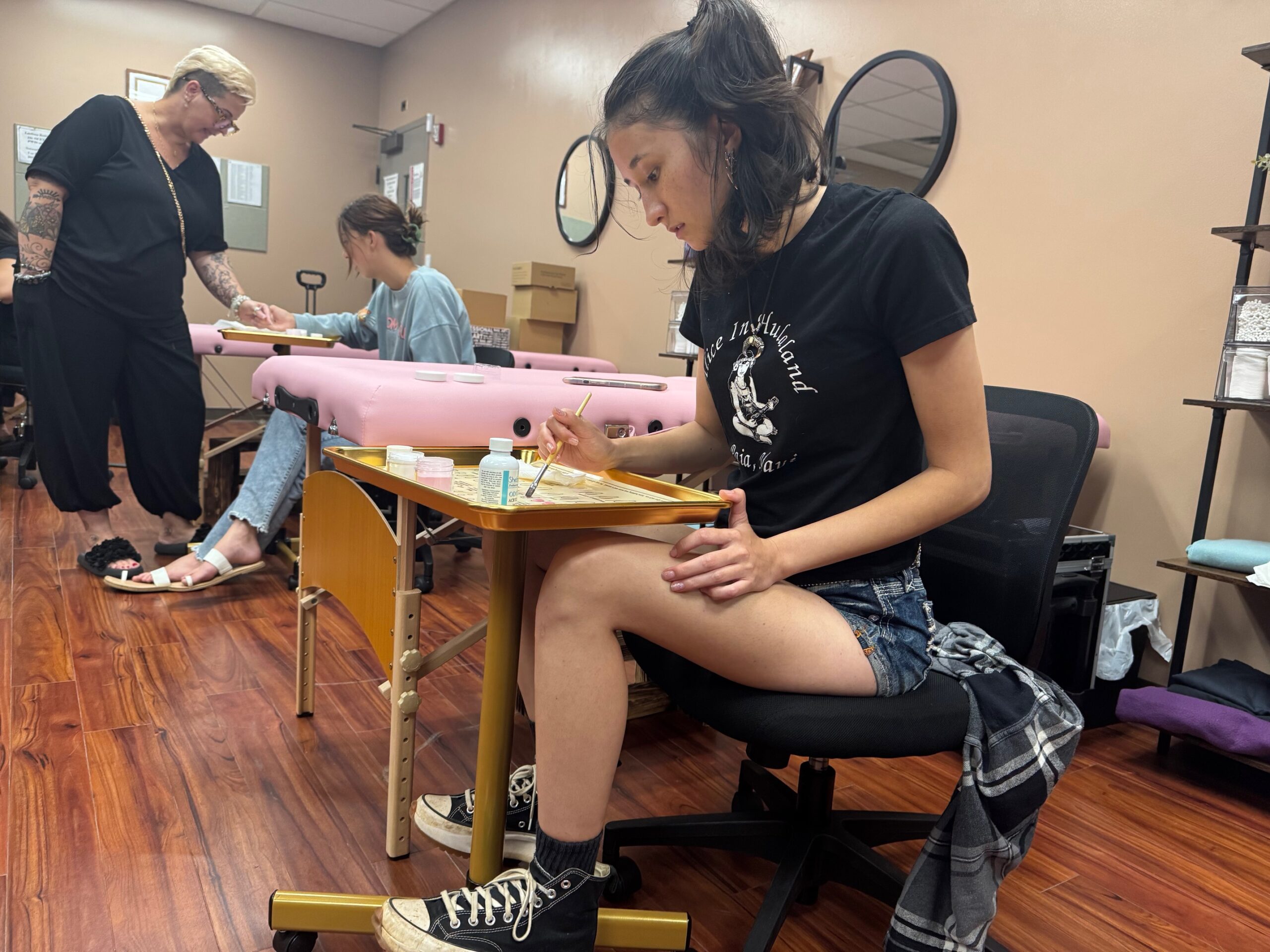 Caelia Sachiko Pierner practices nail technology on Thursday in her Beauty Operator Program at UH Maui College. HJI / ROB COLLIAS photo